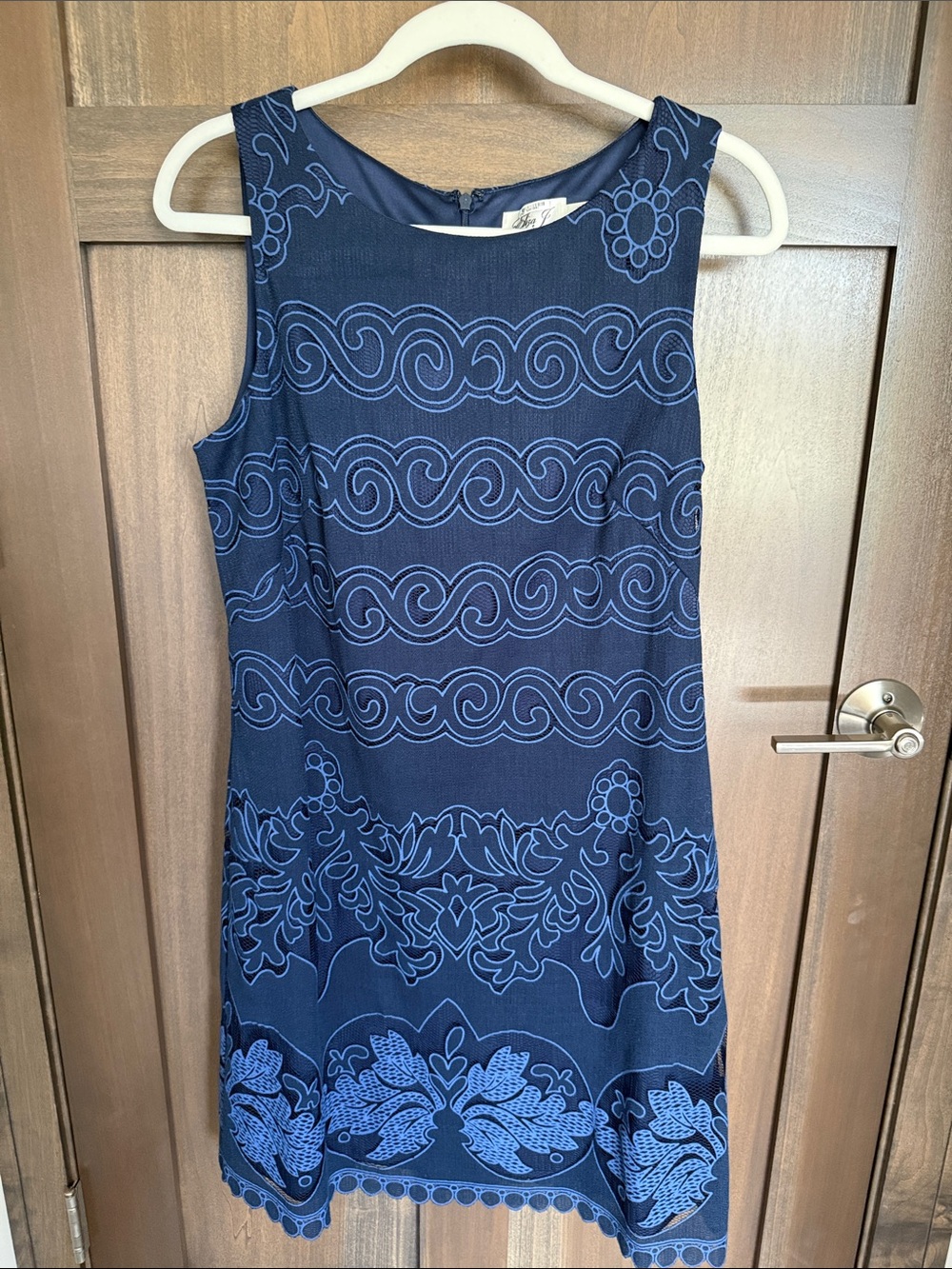 Eliza J Navy Blue Sleeveless Patterned Shift Dress